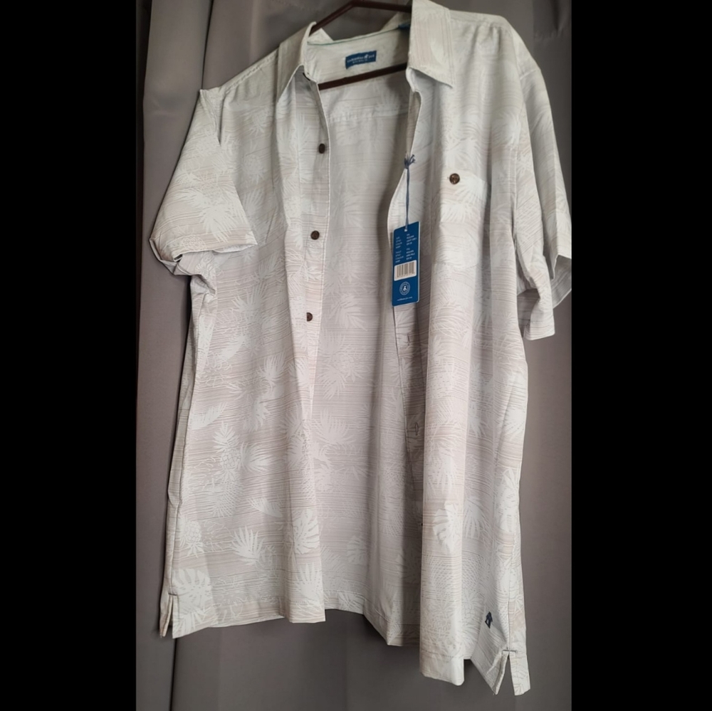 NWT Caribbean Joe Light Grey Button Down Hawaiian Shirt XXL Tiki Tropical Beach